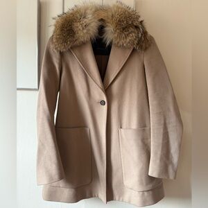 Belstaff Tan Cashmere and wool Coat with Fur Collar xs 36